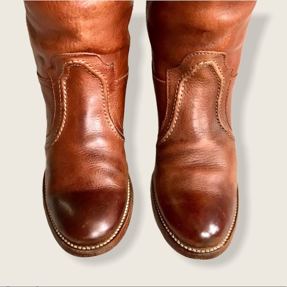 Frye Jane Stitch Leather Heeled Knee High Boots - Picture 11 of 16